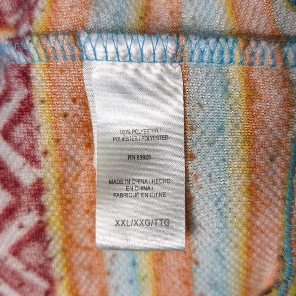 RF Aztec Bright Colorful Geometric Pattern Hoodie Drawstring Turquoise Like New - Picture 8 of 12
